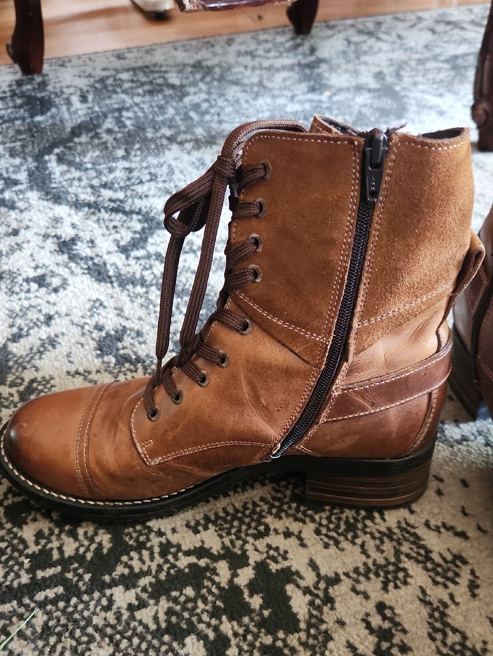 Taos Crave Brown Leather Zip Boots Logger Military Jump Style Brown Tan Eu 40 - Picture 5 of 7